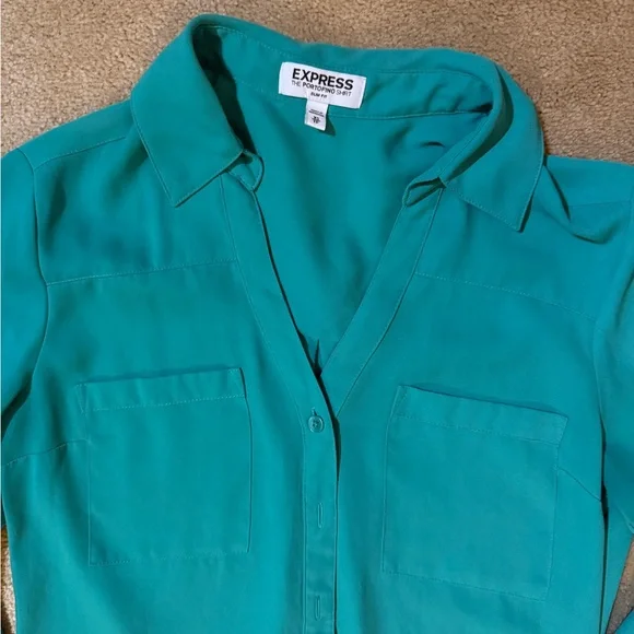 Express Women's Turquoise Button-Down Shirt - Picture 2 of 3
